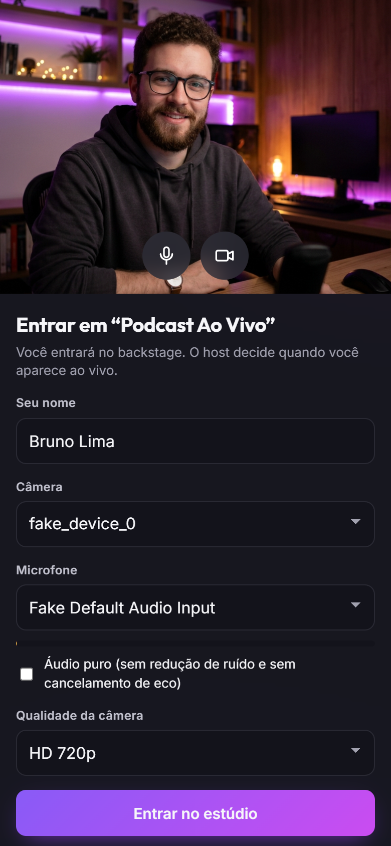 Lobby do convidado no celular